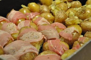 Kartofler i ovn med bacon frække kartofler