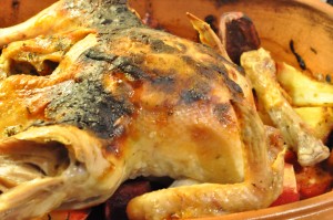 Kylling i stegeso med rodfrugter - opskrift 