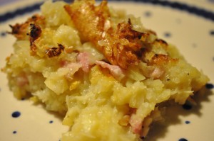 Kartoffelgratin med bacon og ost