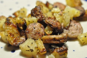 Frankfurter pølser i ovn med kartofler
