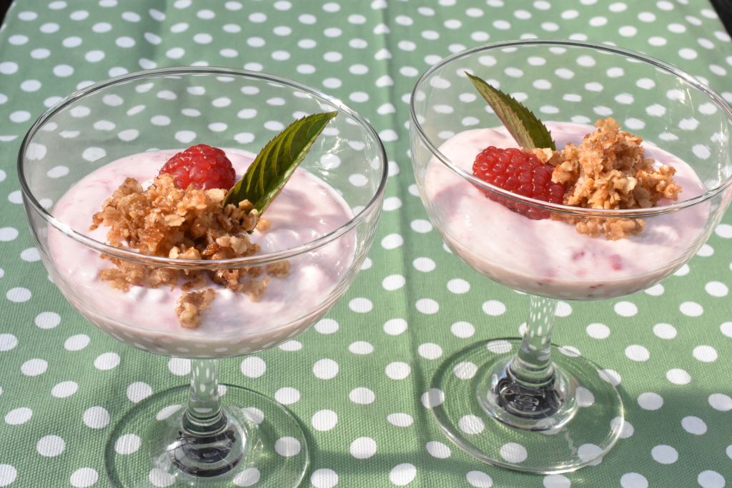 Sund dessert med græsk yoghurt & hindbær